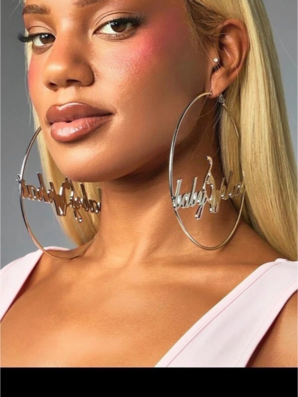 Baby Phat Script Logo Hoop Earrings Black